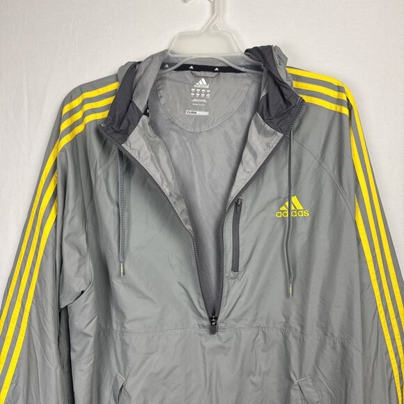 Adidas Climaproof 1/4 Zip Hooded Windbreaker Gray Yellow Men's XL golf outdoor - Picture 2 of 10
